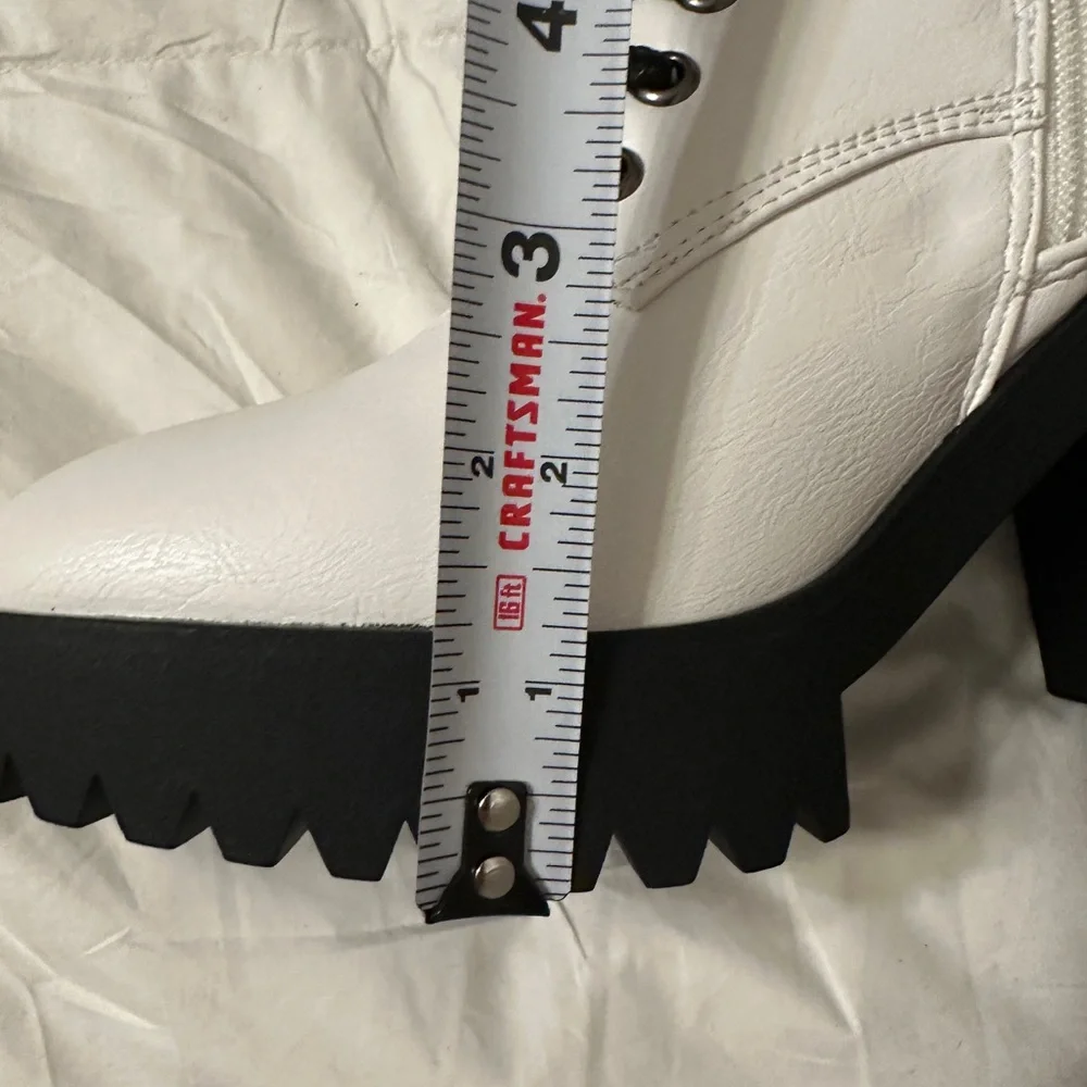 Seven7 White and Black Lug Heel Ankle Boots